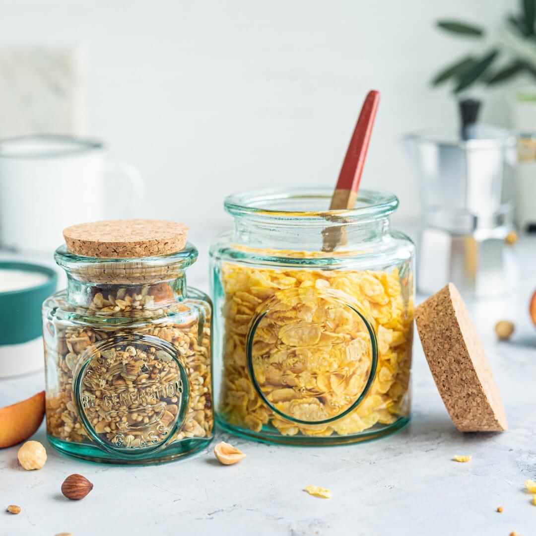 Re-Generation Medium Jar Glass Storage Bottle With Cork Lid