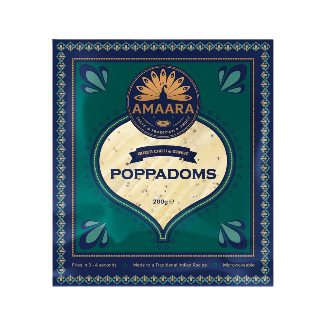 Amaara Green Chilli & Garlic Poppadoms