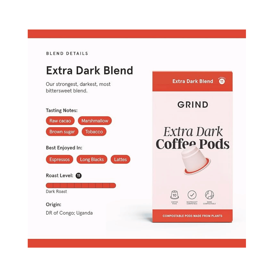 Grind Extra Dark Coffee Pods Bulk Pack Biodegradable Arabica Capsules