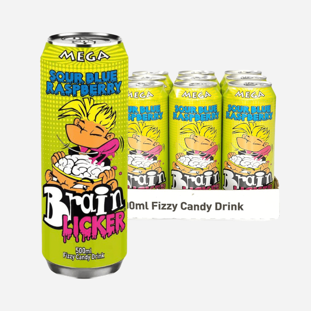 Mega Brain Licker Sour Blue Raspberry Fizzy Candy Drink