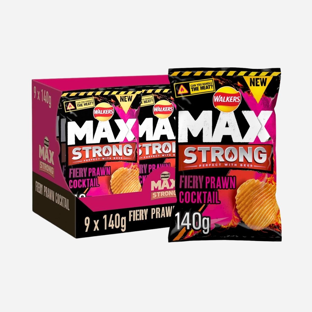 Image of 9 x Walkers Max Strong Fiery Prawn Cocktail Crisps